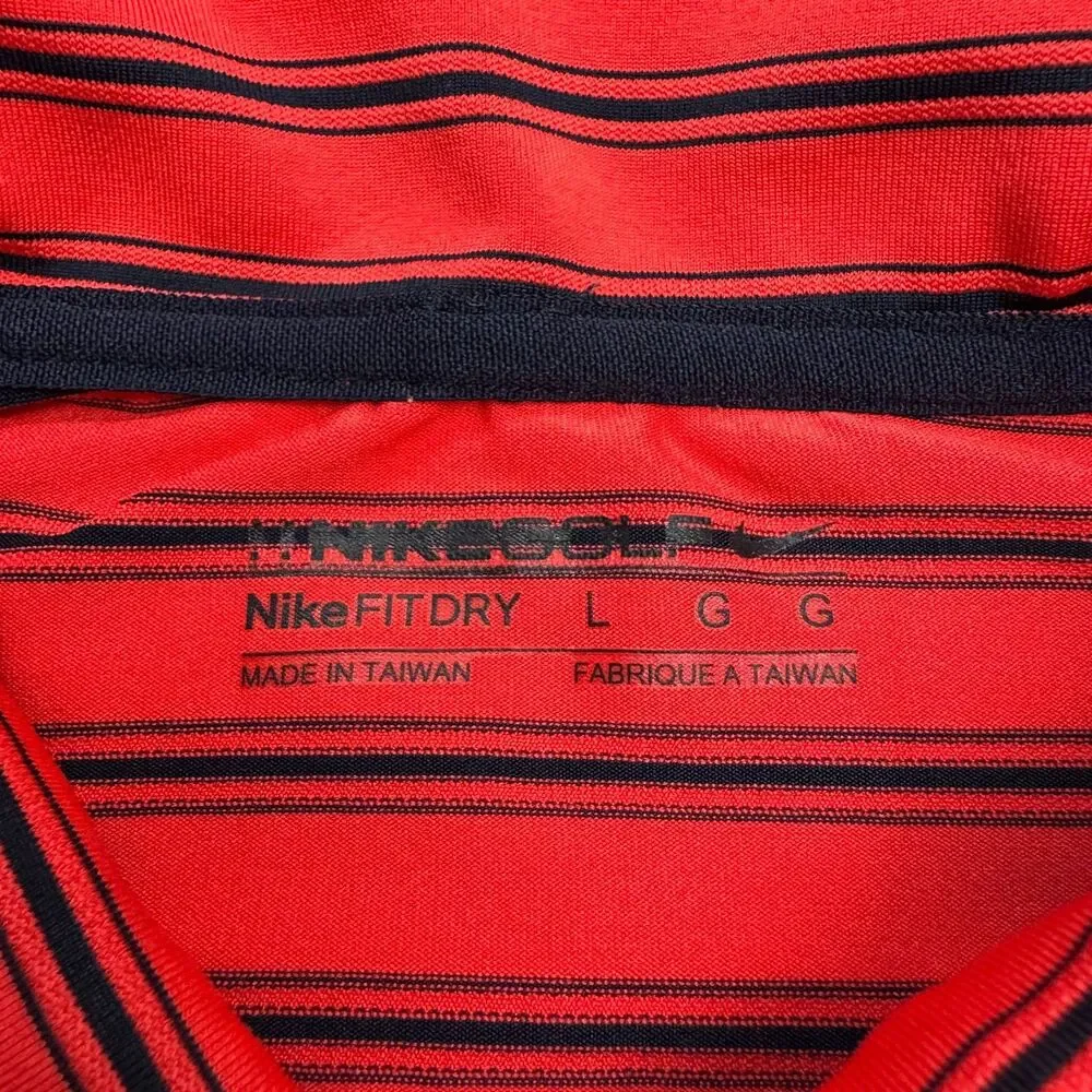 Nike Golf FitDry Polo Shirt Mens Large Red Blue Striped Performance Activewear